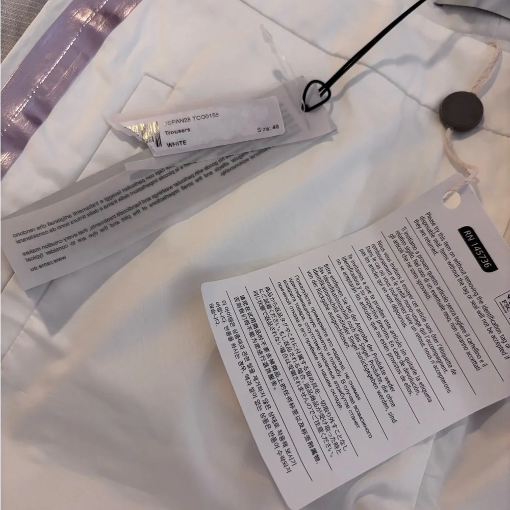 Stylish Y2K-inspired white pants accented with pink purple reflecting stripes - Picture 7 of 8